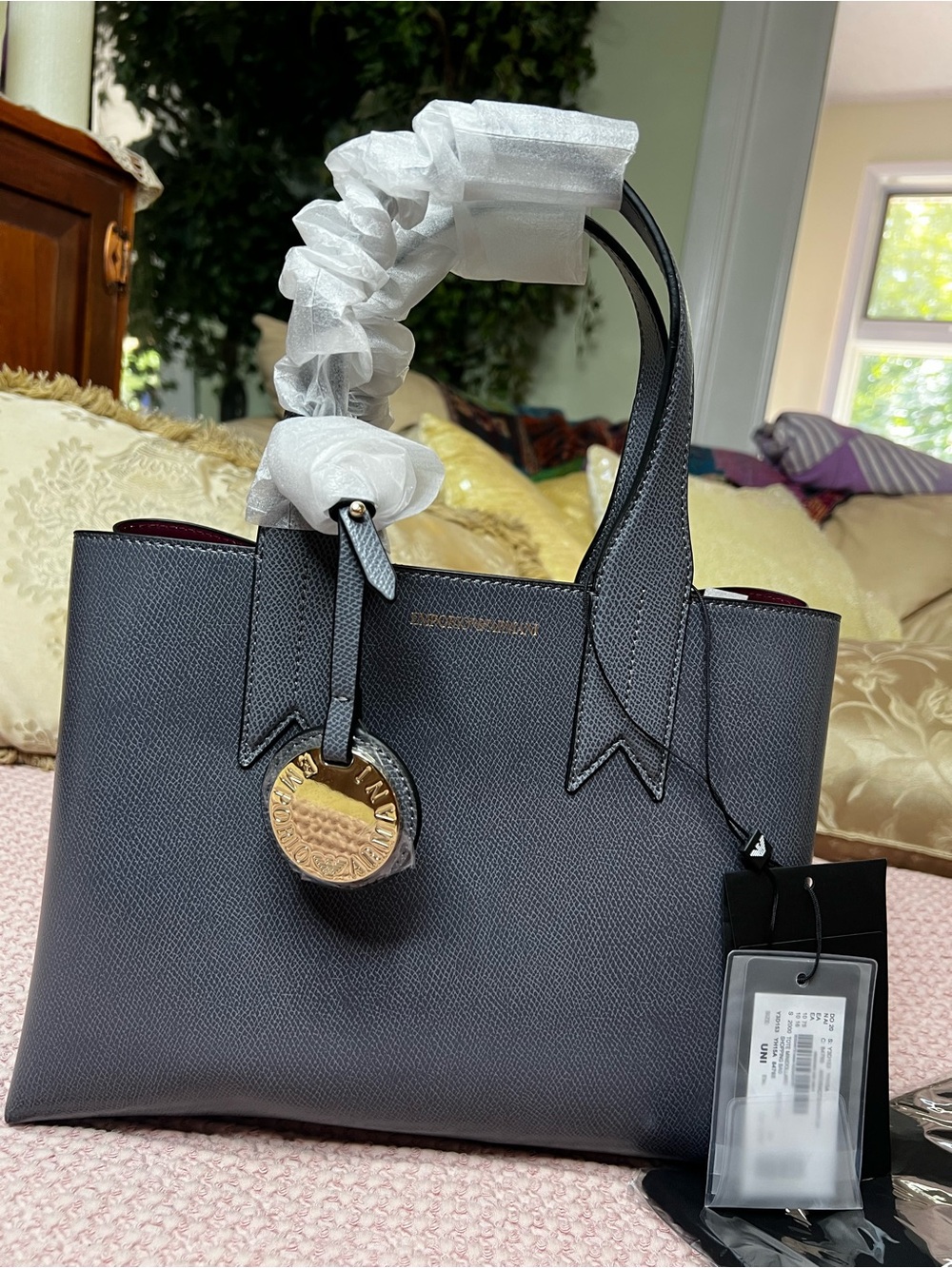Emporio Armani Mini Dollaro Tote Anthracite Grape NWT Y3D153